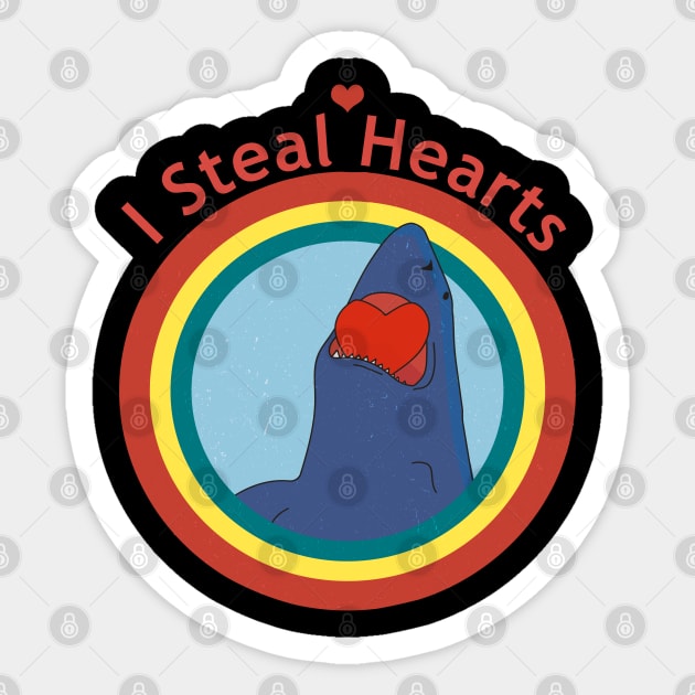 I Steal Hearts funny shark vintage Valentine's Day Sticker by JHFANART